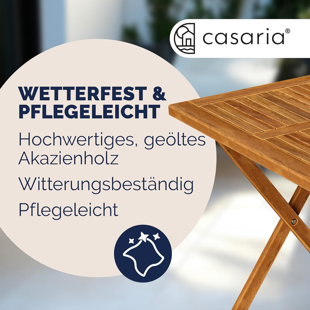 Casaria® Balkonmöbel Set 2 Personen Wetterfest Holz FSC®-zertifizierte Stühle Klappbar 160kg Belastbar Balkon Garten Terrassenmöbel Möbel 3-TLG. Akazie