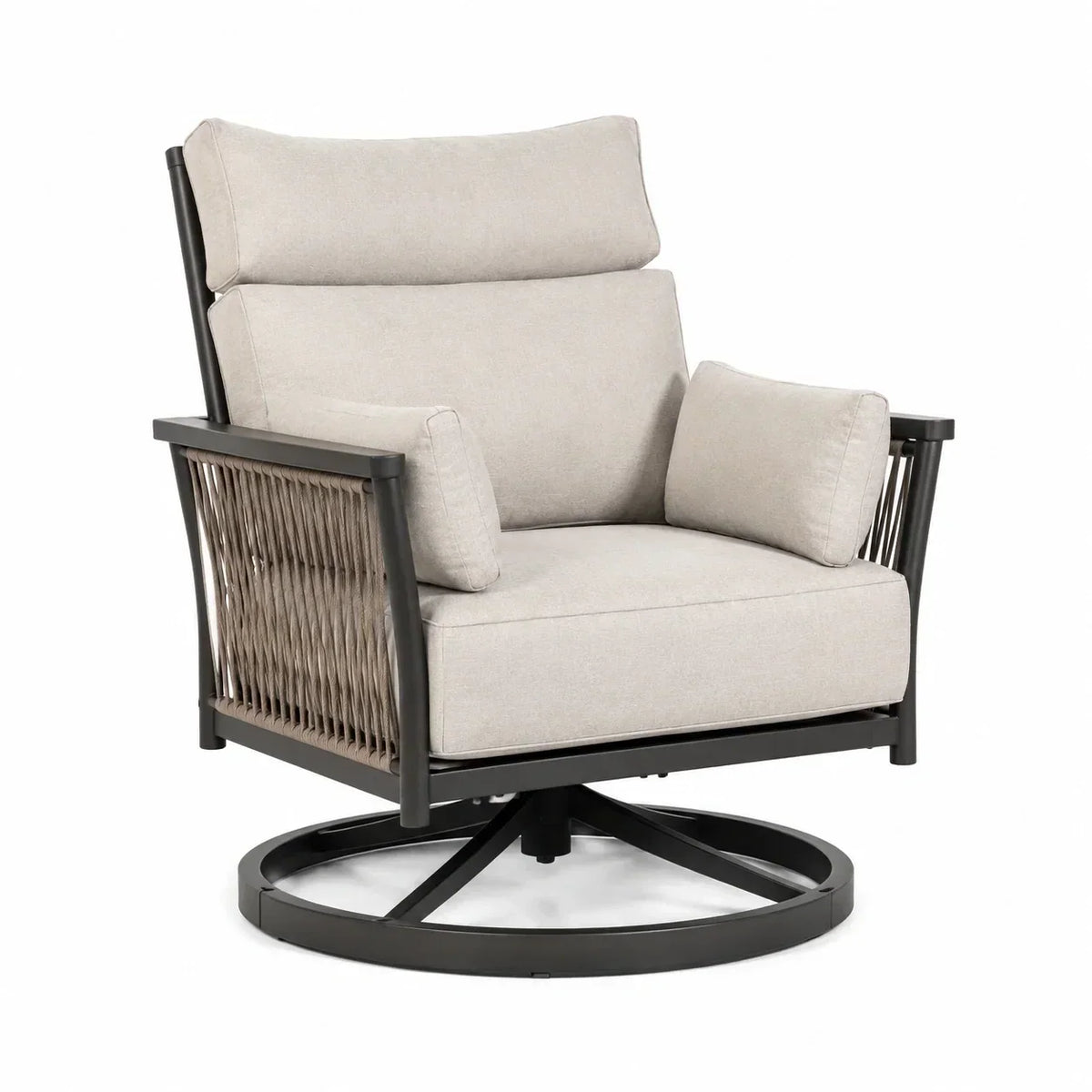 Sillón giratorio de exterior con estructura de aluminio y columpio de poliéster, beige