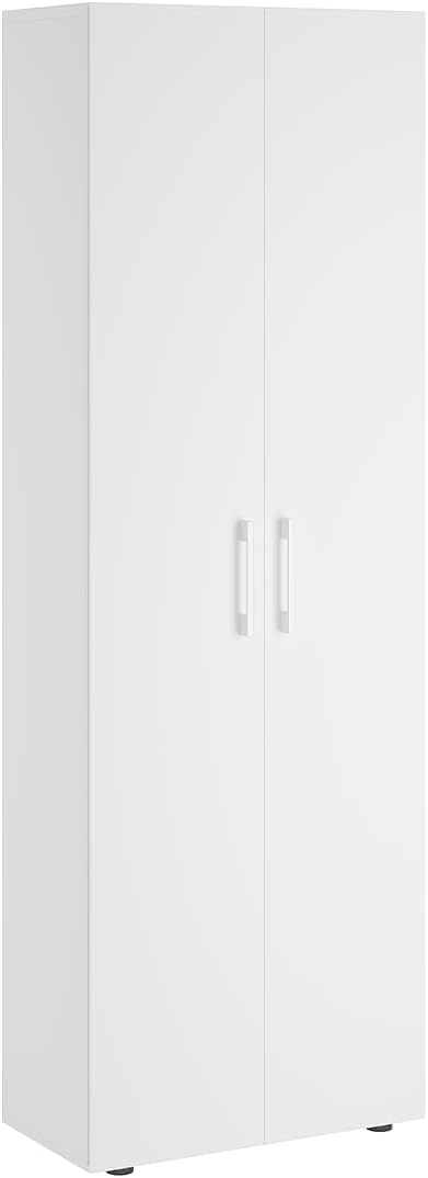 Set de armarios multiusos Bellamio de 2 piezas – Conjunto de armarios con archivador y armario escobero en blanco – Armario despensa con compartimento para aspiradora – Armario para el hogar de madera de 60 cm de ancho – Armario multiusos de 2 unidades