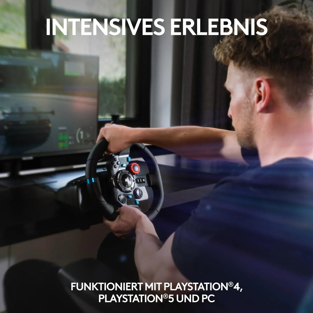Volante de carreras gaming G29 con rango de giro de 900°, Force Feedback, pedales de acero inoxidable y volante de cuero para PS5, PS4, PC y Mac