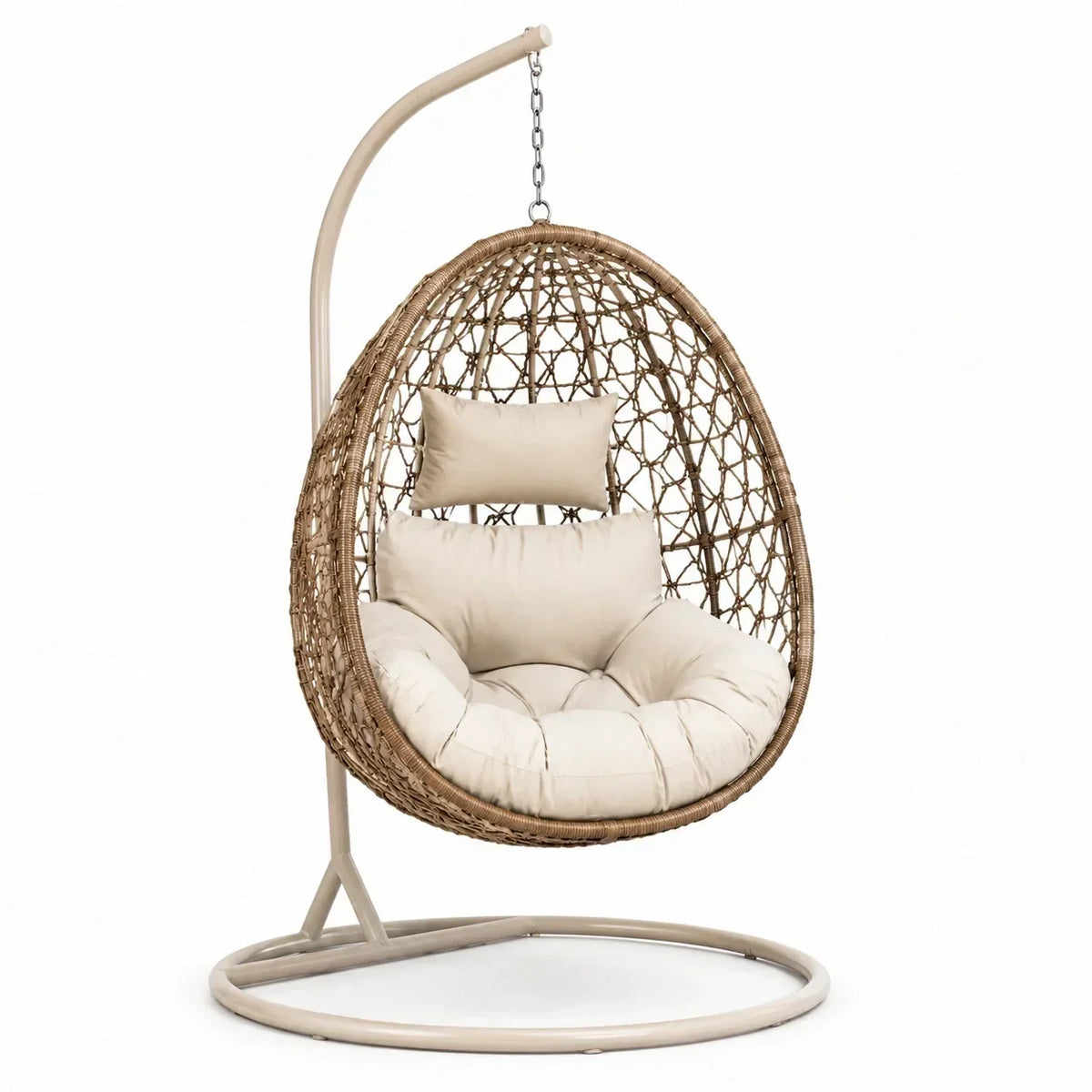 Sillón colgante de ratán PE con cojín beige