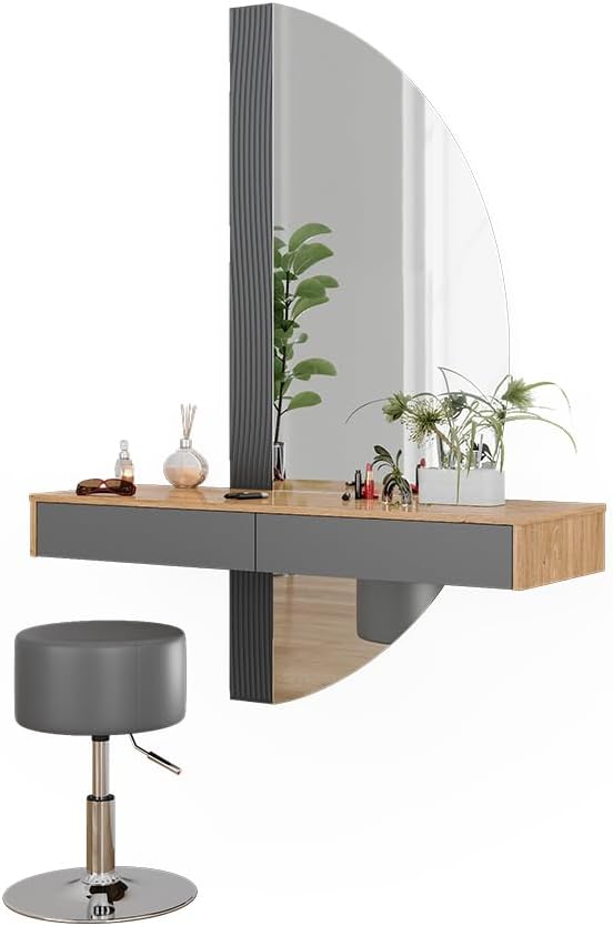 Tocador Vicco Melisa, gris, 120 cm con iluminación y taburete, altura flexible, perfectamente ajustable a las necesidades individuales