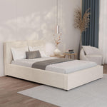 Cama tapizada Juskys Salerno 140 x 200 cm – Pana beige, cama moderna con cabecero y piecero, estructura estable de madera y metal, somier, capacidad de carga de 500 kg