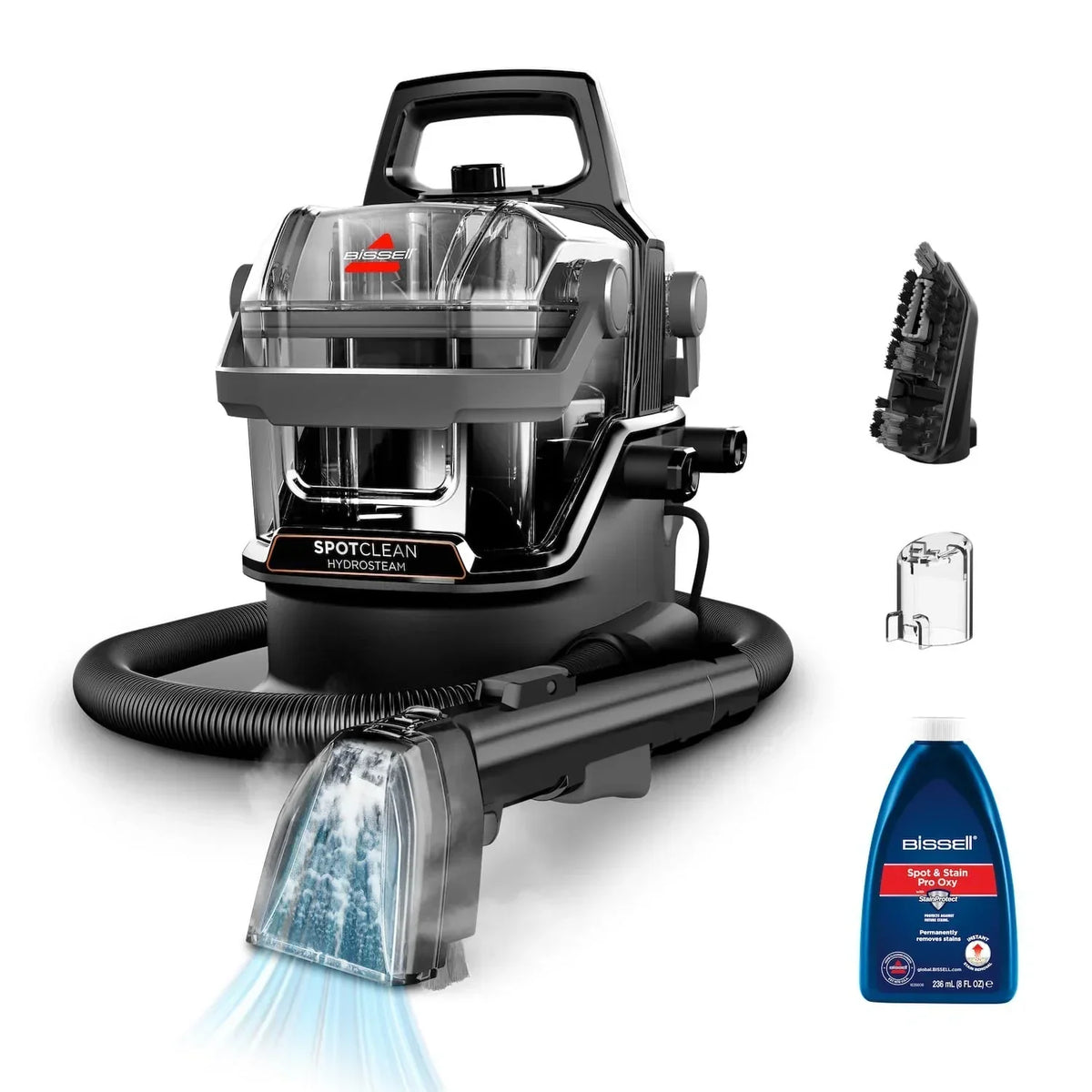 Limpiador de alfombras y vaporizador Bissell SpotClean HydroSteam 1000W 3689N aspiradora en húmedo para alfombras, tapicería y coche