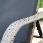 Tumbona de jardín, hamaca de ratán con espacio de almacenamiento y respaldo reclinable, mueble de jardín móvil con cojín, poliratán y metal, 200 x 75 x 30-92 cm (beige/gris oscuro)
