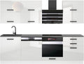 Cocina compacta Belini Madison - Muebles de cocina de 240 cm, cocina equipada sin electrodomésticos, con armarios altos y bajos, con encimeras, blanco brillo