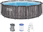 Set de piscina con estructura Bestway Steel Pro MAX con bomba de filtro Ø 366 x 100 cm, efecto madera (roble pantanoso), redonda