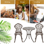 GIANTEX 3 TLG. Bistro Set, Bistrotisch mit 2 Stühlen, Gartenmöbel Set Alu, Gartenset Balkonset antik, runder Gartentisch, Balkonmöbel Set Garten Sitzgruppe 2 Sitzhocker Outdoor Bronze