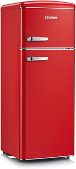 SEVERIN Frigorífico Congelador 2 puertas, Libre instalación, Anchura 55 cm, 206L, Clase E, Veggibox incluida, Retro, Rojo, RKG 8930