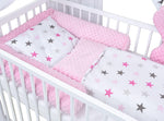 Set completo de cuna Baby Delux, cama casita de 60x120 cm, color blanco, con cajón, barrera anticaídas, colchón, ropa de cama y set de decoración (Prince Stars)