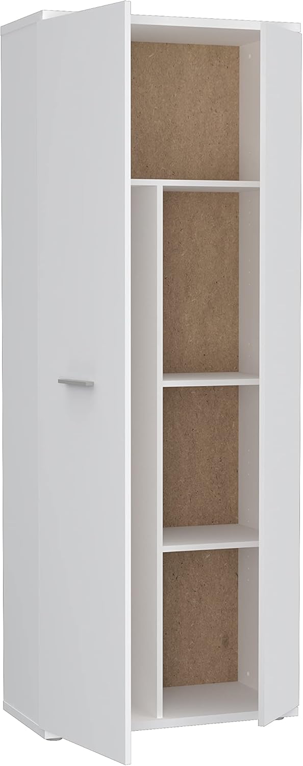 FORTE NET106 Armario 70 180, armario multiusos blanco, armario para aspiradora, trastero, armario de puertas batientes, 2 puertas con estantes, 69 cm de ancho x 179 cm de alto x 35 cm de profundidad