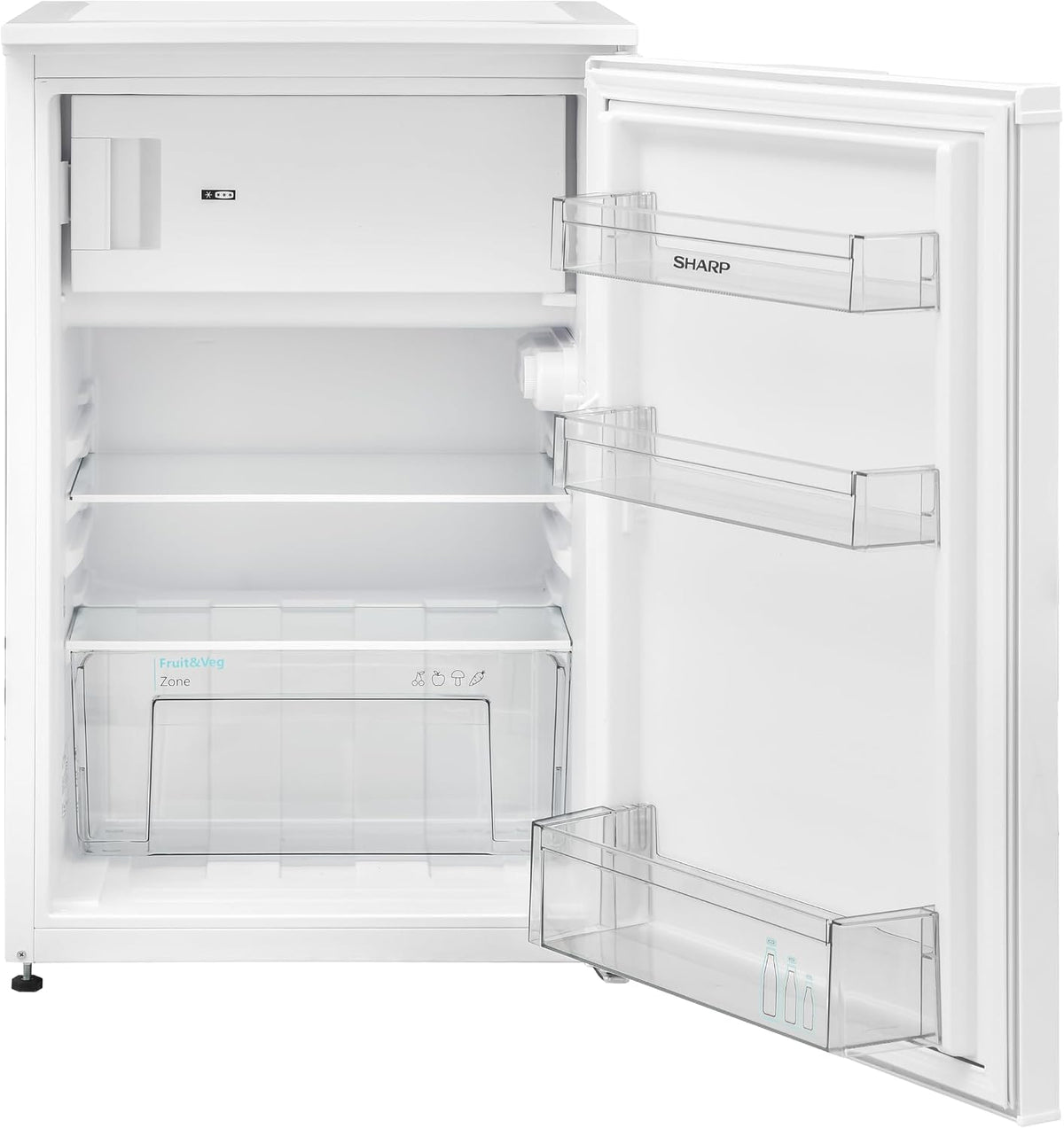 SHARP SJ-UD121T2W-EU freistehender Kühlschrank mit Gefrierfach (EEK D, 121 L, 40 dB), (Gemüsefach), Weiß, H83,8 x B54cm