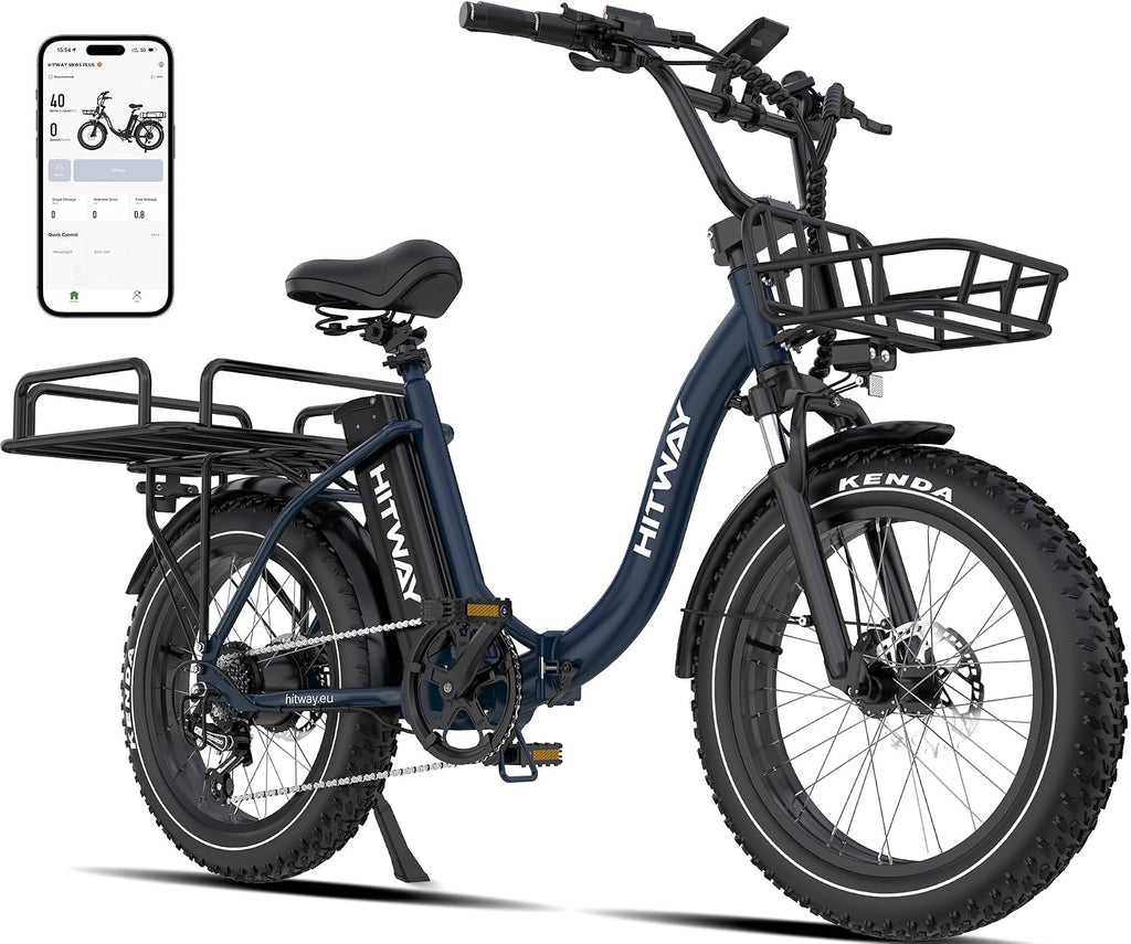 Bicicleta eléctrica HITWAY BK6S Plus con batería de 48V 27Ah y autonomía de 110-150 km, bicicleta eléctrica urbana de 20 pulgadas con neumáticos anchos y doble cesta portaequipajes, motor de 250W, 25 km/h, cambio de 7 velocidades