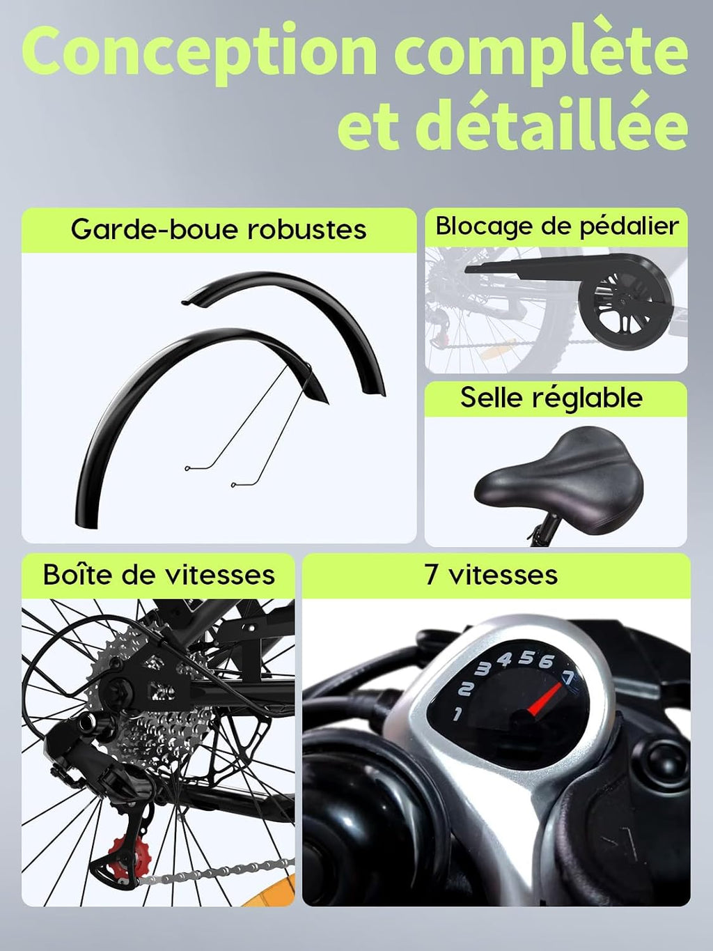 Bicicleta eléctrica de 26" para adultos, bicicleta eléctrica de 7 velocidades con batería intercambiable de 36V 13Ah, 25 km/h y autonomía de 80-100 km para viajeros urbanos