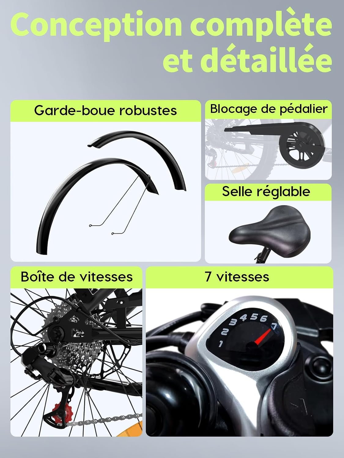 Bicicleta eléctrica de 26" para adultos, bicicleta eléctrica de 7 velocidades con batería intercambiable de 36V 13Ah, 25 km/h y autonomía de 80-100 km para viajeros urbanos