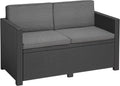 Sofá de jardín Victoria de Allibert by Keter - Sofá lounge de 2 plazas con aspecto de ratán, incl. cojines de asiento y respaldo, fácil de limpiar, resistente a la intemperie, gris, 129 x 63 x 77 cm
