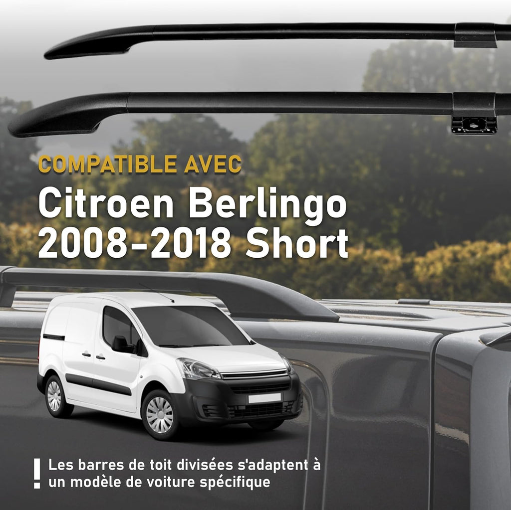 CHROMEMASTER | Compatibles con Citroën Berlingo Corta 2008-2018 | Barras de Techo | Diseñadas para el montaje de barras de techo, cofres de techo o portabicicletas | Estructura de aluminio