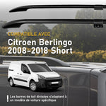 CHROMEMASTER | Compatibles con Citroën Berlingo Corta 2008-2018 | Barras de Techo | Diseñadas para el montaje de barras de techo, cofres de techo o portabicicletas | Estructura de aluminio