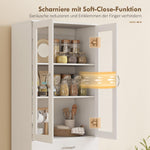 HOMCOM Alacena de cocina mueble buffet con estante ajustable, cajón, 2 armarios, armario alto con puerta de cristal y función de cierre suave para cocina, comedor, salón, 60 x 35 x 180 cm, blanco