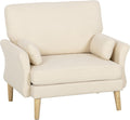 HOMCOM Sillón lounge con asiento de 83 cm, reposabrazos, sillón tapizado con cojín, aspecto de terciopelo, acolchado grueso, sillón relax con patas de madera para salón, dormitorio, crema