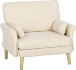 HOMCOM Sillón lounge con asiento de 83 cm, reposabrazos, sillón tapizado con cojín, aspecto de terciopelo, acolchado grueso, sillón relax con patas de madera para salón, dormitorio, crema
