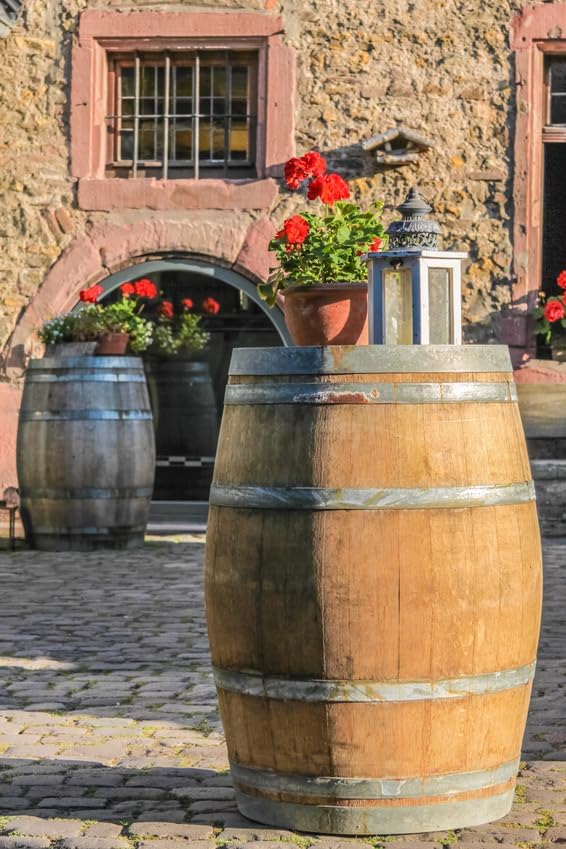Mesa alta Temesso hecha de barril de vino usado, barril decorativo, mesa de jardín de barril de madera - barril sin tratar orig