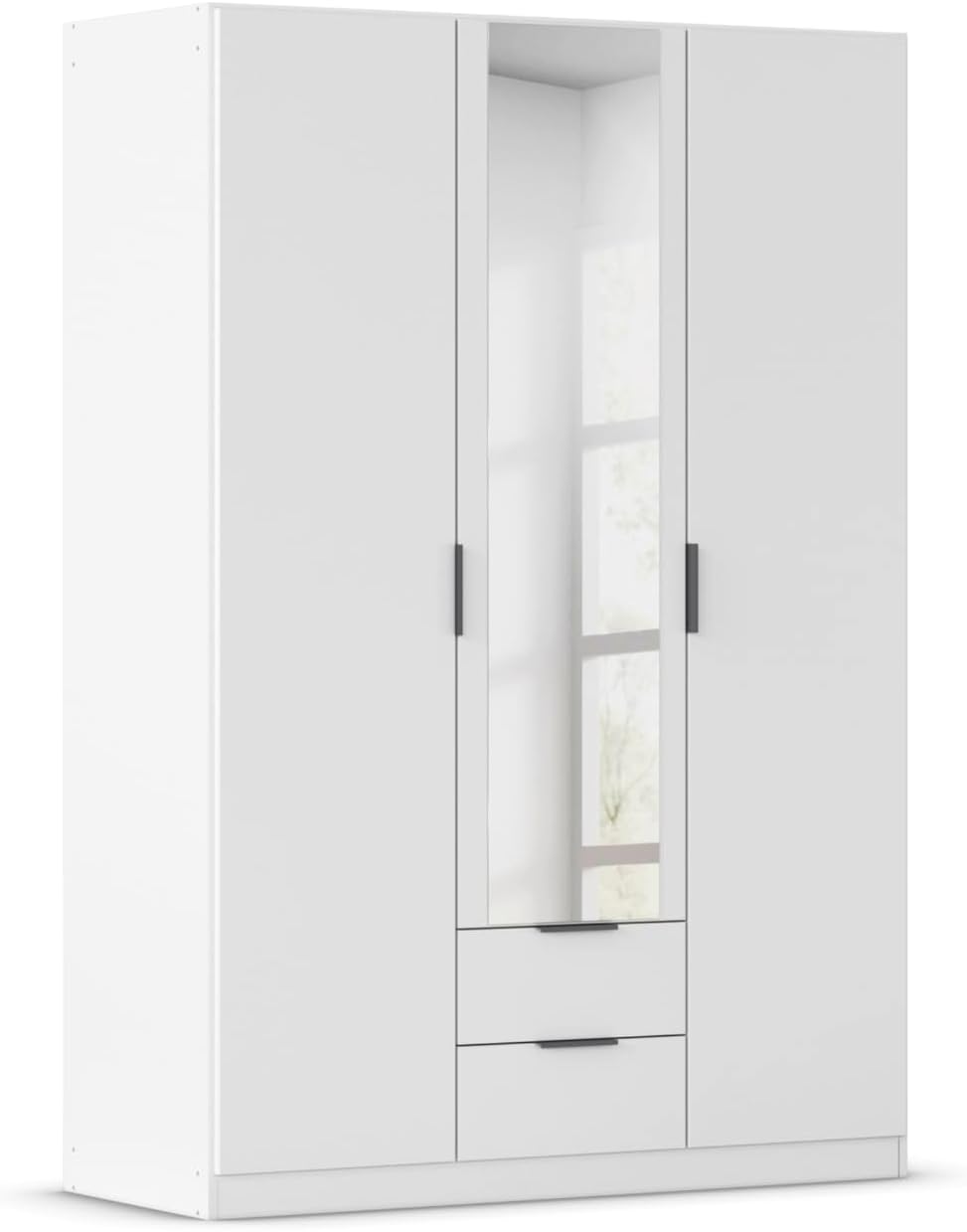 Rauch Möbel Lagoa, Kleiderschrank, Garderobe für Schlafzimmer, Kinderzimmer, Jugendzimmer 3-türig mit Spiegel, 2 Schubladen, mit Zubehör Basic, Farbe Weiß, Breite 136 cm