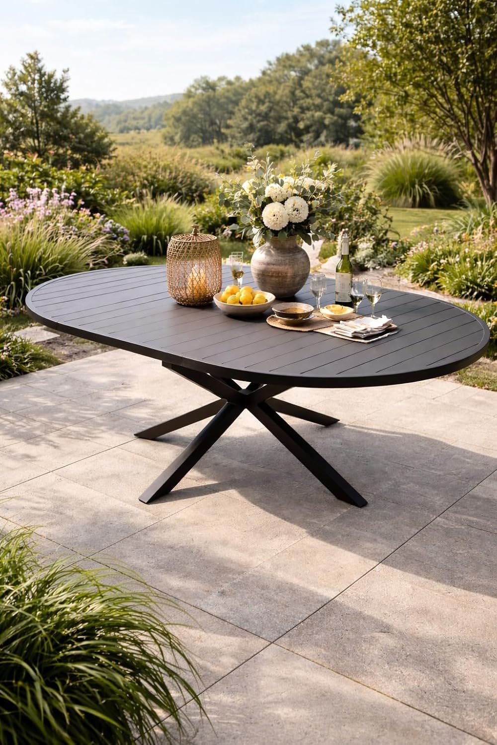 DEGAMO Gartentisch Ausziehtisch Arles 140cm rund, ausziehbar auf oval 200cm, Aluminium anthrazit, Outdoor, wetterfest
