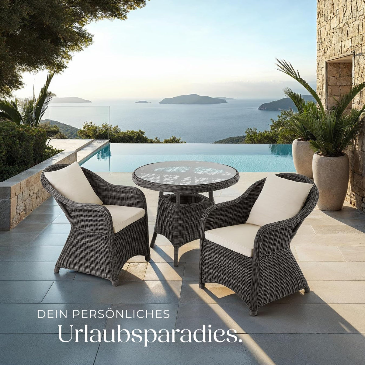 tectake® Alu Polyrattan Gartenstuhl 2er Set, Gartenmöbel Set mit 2 Sessel, wetterfest, Rattan Gartensessel mit weichen Sitzpolster, abziehbarer und waschbarer Bezug, stabil und bodenschonend - grau
