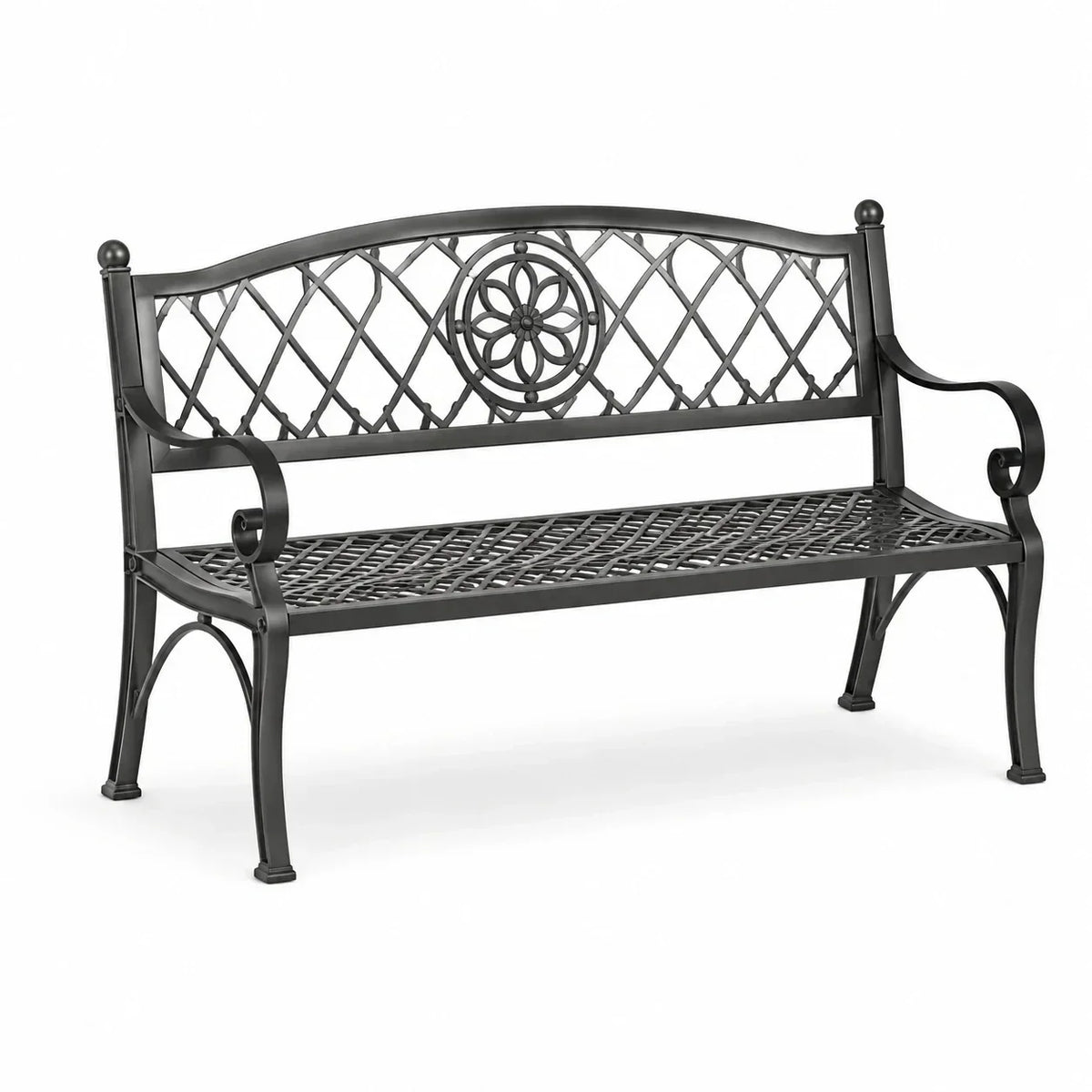 Banco de jardín de hierro fundido negro 120 cm