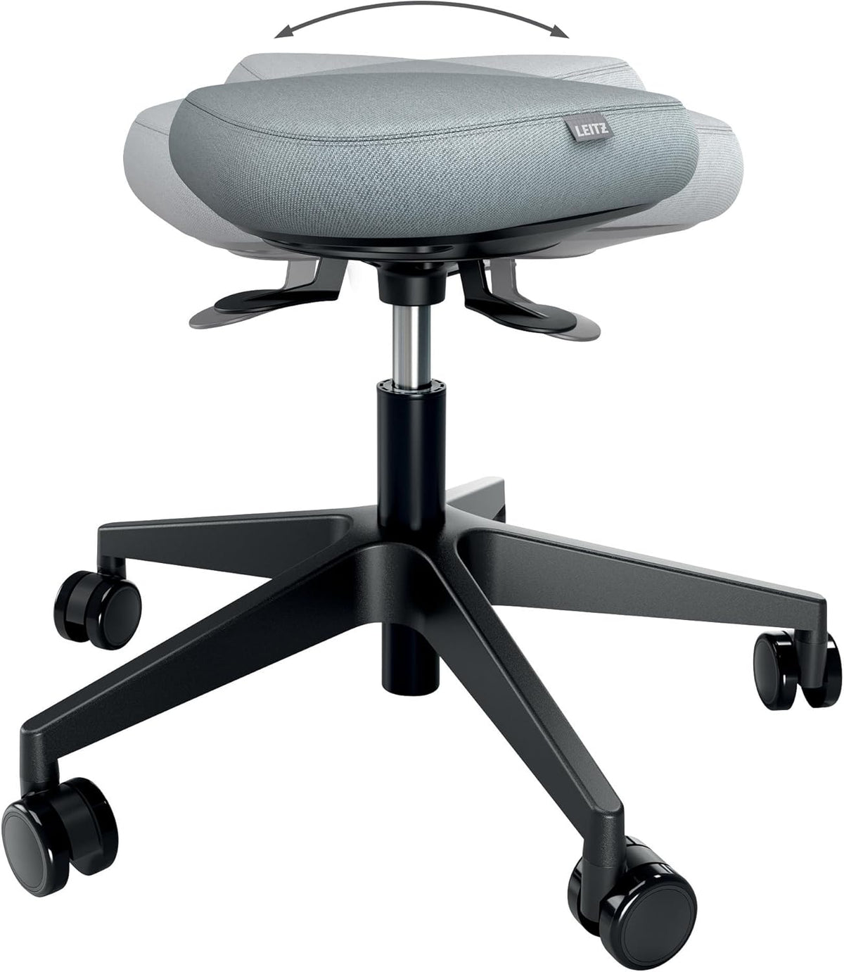 Taburete ajustable en altura Leitz Ergo Active (47–60 cm) con ruedas, taburete de oficina con cojín de asiento, taburete giratorio ergonómico para el hogar, la oficina, el ocio y las aficiones, serie Ergo, negro, 65770095