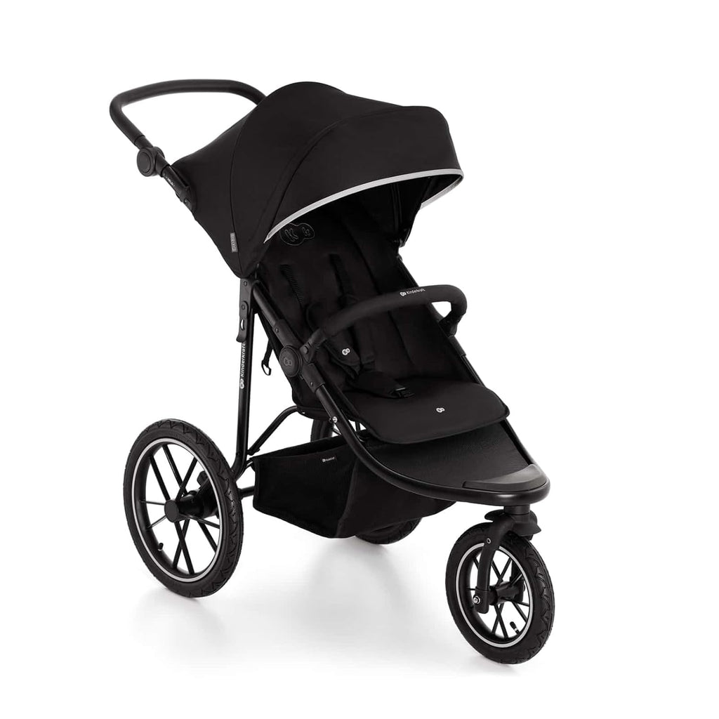 Kinderkraft HELSI 2 Silla de paseo hasta 27 kg, cochecito desde el nacimiento, silla de paseo para correr con grandes ruedas neumáticas, función de reclinado, asa parental ajustable, plegable, cesta debajo del asiento, negro