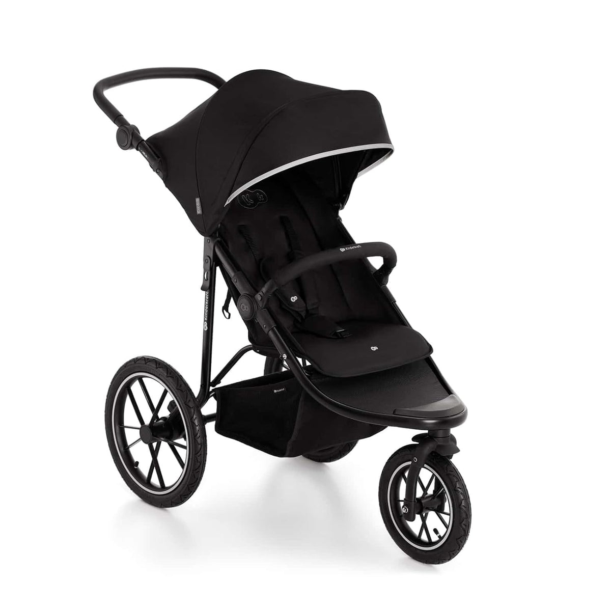 Cochecito Kinderkraft HELSI 2 hasta 27 kg, cochecito desde el nacimiento, cochecito deportivo con grandes ruedas neumáticas, función de reclinado, manillar ajustable, plegable, cesta inferior, negro