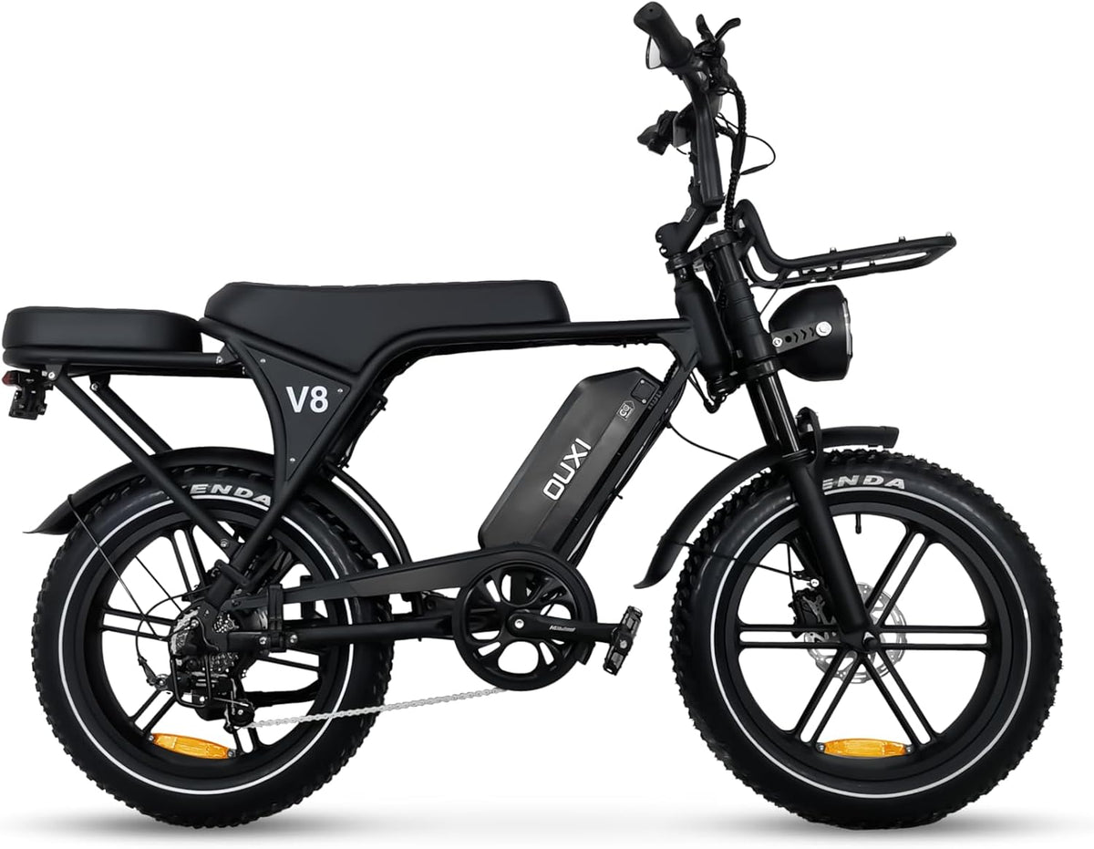 Bicicleta eléctrica OUXI de 250W, Fatbike de 20" x 4.0, frenos de disco hidráulicos, desbloqueo NFC, 60Nm de par, portaequipajes delantero y trasero