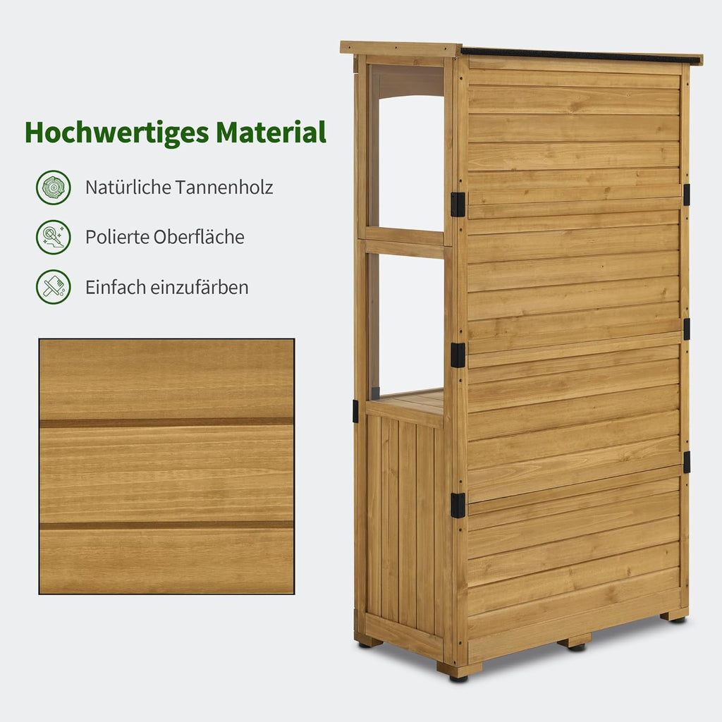 MCombo Armario de jardín de madera 0120, caseta de herramientas resistente a la intemperie pequeña, cobertizo de jardín para exterior, terraza, balcón, 87×46×160 cm, (natural)