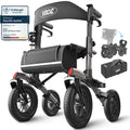 Andador plegable y ligero VOCIC con asiento, ruedas de caucho macizo, ajustable en altura, aluminio, gris, para exteriores