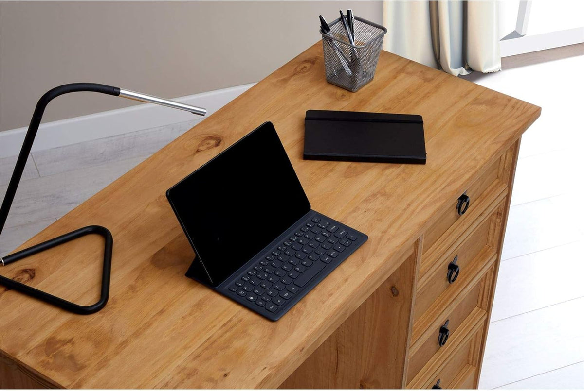 Escritorio CARO-Möbel Salsa de estilo mexicano, elegante mesa para computadora de pino macizo, escritorio de oficina con cajones, teñido y encerado