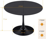 Mesa de comedor redonda de 110 cm, mesa de comedor redonda moderna negra, mesa de cocina para 4-6 personas, mesa de comedor de madera con estructura de metal, mesa redonda para cocina, comedor, salón y balcón, negro
