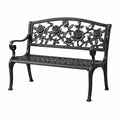Banco de jardín negro de aluminio y hierro fundido con patrón floral