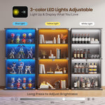 Vitrina Lvifur con iluminación LED y puertas de cristal para coleccionables, vino, 35×70×168 cm, vitrina de cristal de 4 niveles, mueble vitrina con sensores inteligentes para sala de estar y dormitorio, negro