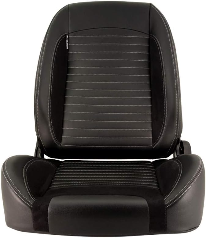 Asiento tipo baquet AutoStyle 'Classic II' - Piel sintética negra + ante + costuras grises - Respaldo ajustable a la izquierda - incl. guías