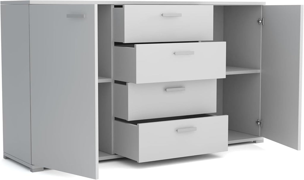 Brent - Cómoda con 4 cajones y 2 puertas de 150 cm de ancho Brixton, aparador para salón o dormitorio, cómoda armario, cómoda roble Wotan