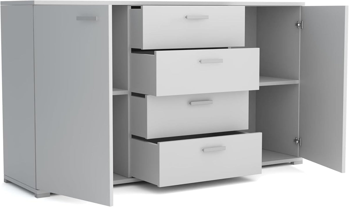 Brent - Cómoda con 4 cajones y 2 puertas de 150 cm de ancho Brixton, aparador para salón o dormitorio, cómoda armario, cómoda roble Wotan
