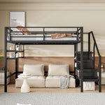 Hochbett, 140*200cm , Einlegeböden, Stauraumleiter, Freiraum unter dem Bett zum Verkleiden, Geländer, ohne Matratze, Schwarz Möbel, Schlafzimmermöbel, Bett, Bettgestell und Untergestell WX00057