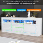 Mueble para TV Merax con iluminación LED, mueble bajo de 160 cm en blanco de alto brillo, sistema de apertura por presión, gran espacio de almacenamiento para salón, control por Bluetooth para la iluminación LED