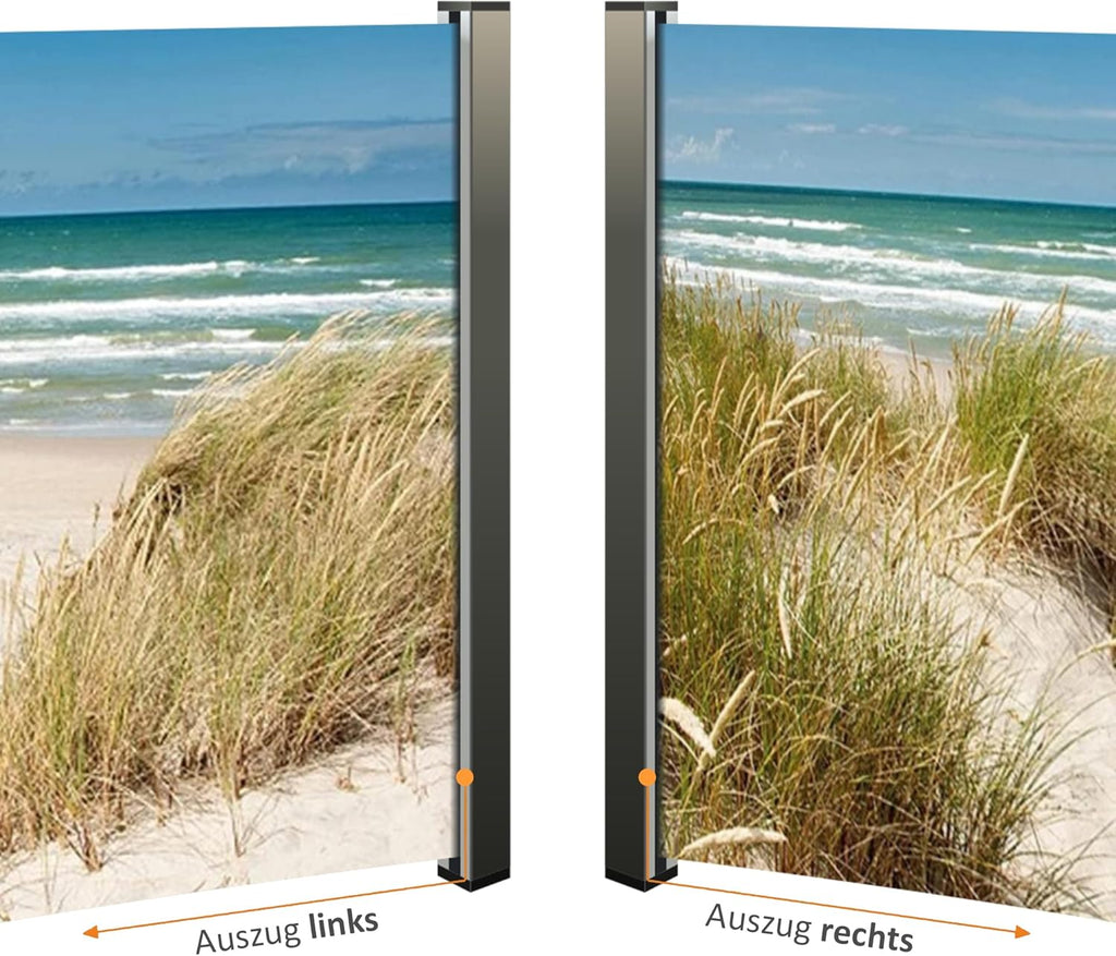 Seitenmarkise Sichtschutz Fotodruck Strand Düne Meer Ostsee Windschutz rechts 160x300 cm
