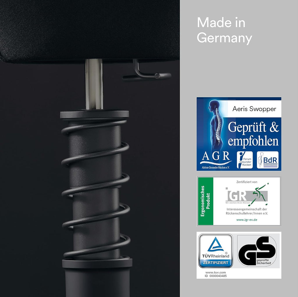 aeris Swopper – Taburete ergonómico – Taburete de oficina ajustable en altura – Taburete versátil para una espalda sana – Silla de oficina sin ruedas, muelle estándar