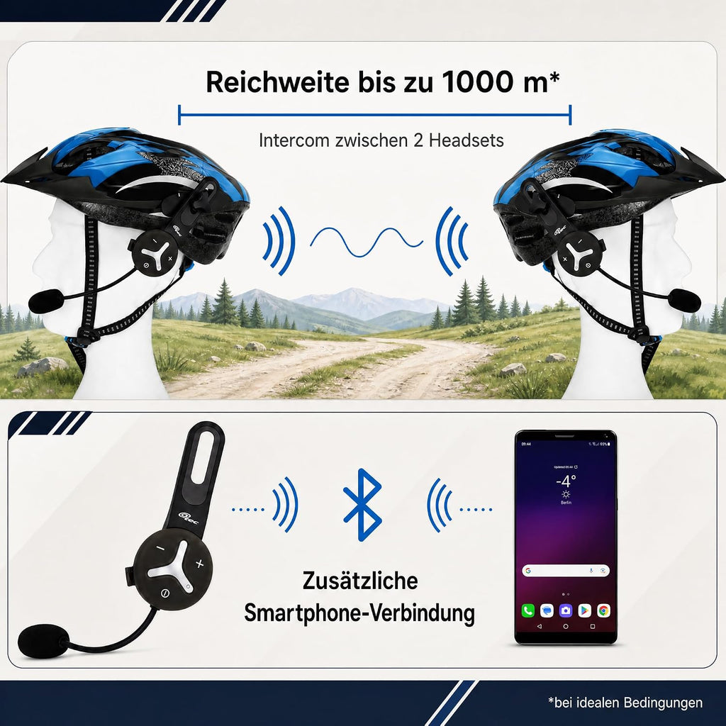@tec BuddyChat Duo, intercomunicador para auriculares, set de 2 unidades, sistema de intercomunicación Bluetooth 3.0, alcance de hasta 1 km, cancelación de ruido DSP, resistente al agua y al polvo