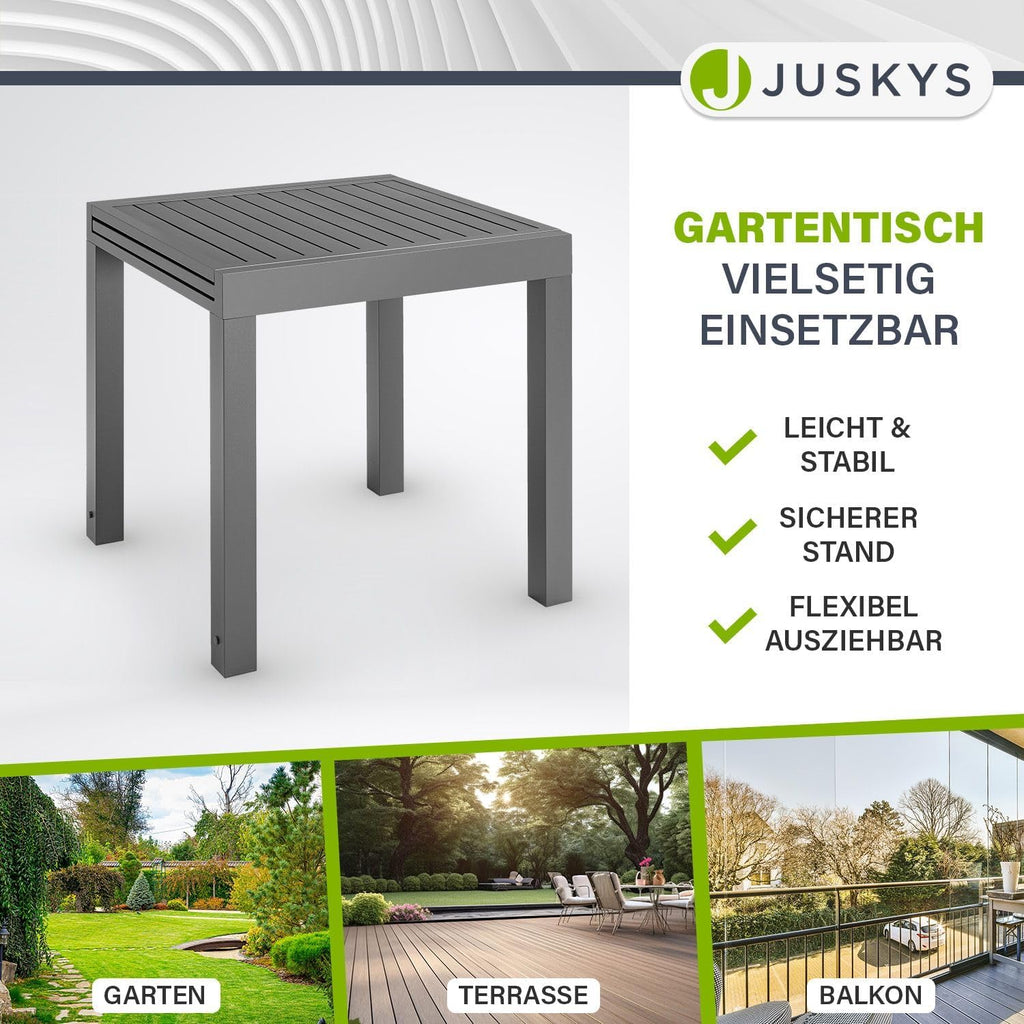 Juskys Gartentisch Laki 70x70 cm ausziehbar - Aluminium Esstisch zum Ausziehen - große Tischplatte - Alu Tisch Balkonmöbel Gartenmöbel Anthrazit