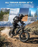 Bicicleta eléctrica OUXI de 250W, Fatbike de 20" x 4.0, frenos de disco hidráulicos, desbloqueo NFC, 60Nm de par, portaequipajes delantero y trasero
